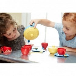 Tea Set Blue/Red/Yellow - 17 Piece Pretend Play Motor Skills Language & Communication Kids Role Play Toy. No BPA phthalates P...