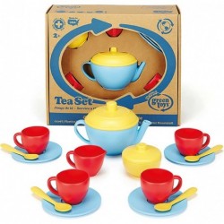 Tea Set Blue/Red/Yellow - 17 Piece Pretend Play Motor Skills Language & Communication Kids Role Play Toy. No BPA phthalates P...