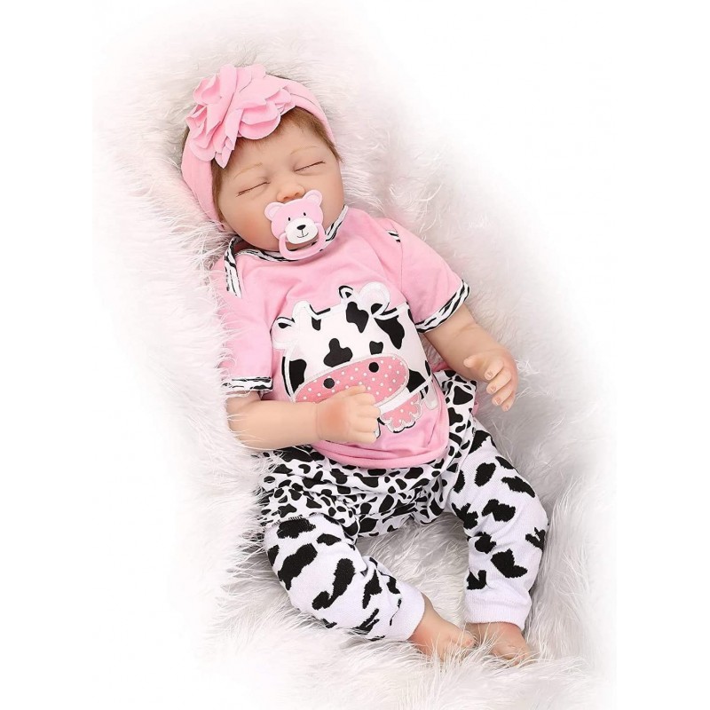 22Inches Reborn Baby Dolls Girl Realistic Silicone Vinyl Baby Doll Sleeping Real Life Weighted Newborn Babies Dolls with Clos...