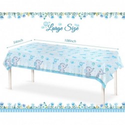 3Pieces Boy Elephant Baby Shower Tablecloth Table Cover Decorations Large Size 108×54 Inch Rectangular Plastic Blue Cute Elep...