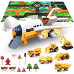 Large Airplane Toy with 6 Construction Trucks Set 32.6x22.4 Inch Play Mat 11 Road Signs 9 in 1 Vehicle Car Toys for 3 Year Ol...