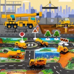 Large Airplane Toy with 6 Construction Trucks Set 32.6x22.4 Inch Play Mat 11 Road Signs 9 in 1 Vehicle Car Toys for 3 Year Ol...