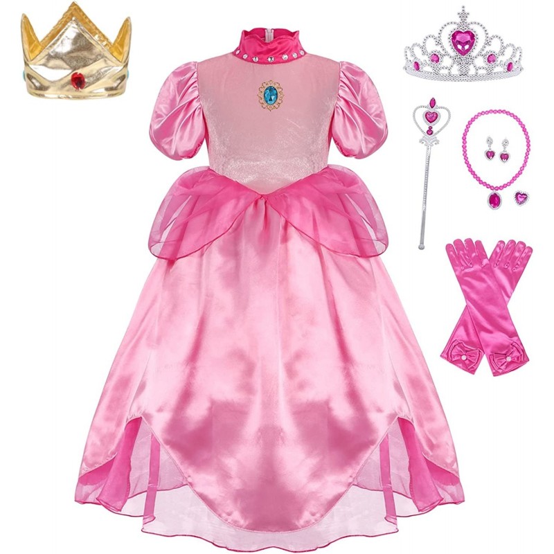 Princess Peach Costume Dress for Girls Birthday Party Outfit Gift Kids Halloween Party Dress up with Crown $61.39 Kids' Costumes