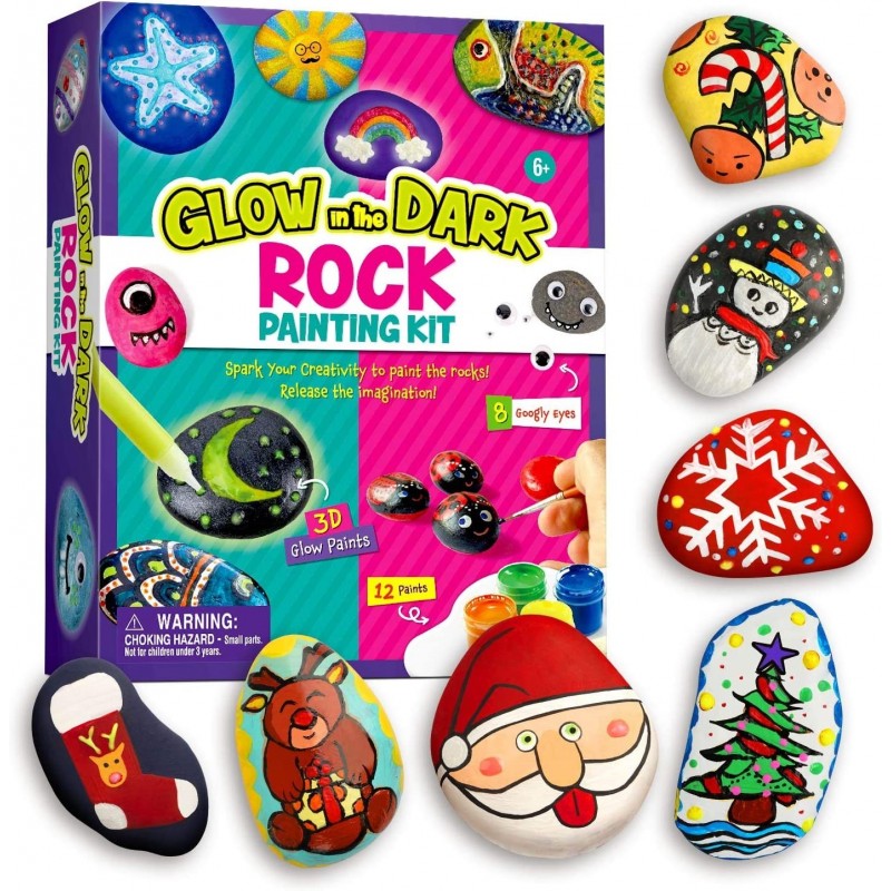 XXTOYS Rock Painting Kit for Kids - Arts and Crafts for Girls & Boys - Glow in The Dark Rock Painting - Craft Art Kit -Hide a...