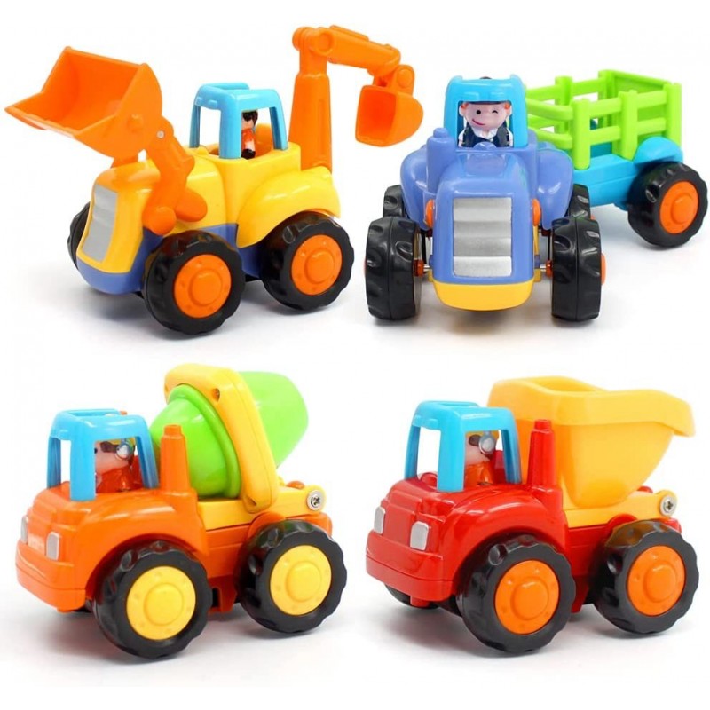 Inertia Toy Early Educational Toddler Baby Toy Friction Powered Cars Push and Go Cars Tractor Bulldozer Dumper Cement Mixer E...