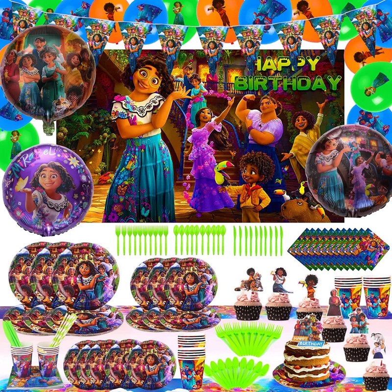 135Pcs Magic Movie Birthday Party Supplies for Kids Princess Theme Decoration Tablewares Set Include Plates Forks Knives Stra...