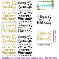 Happy Birthday Stickers for Balloons 12 Pieces Bobo Party Balloon Stickers Gold Black Letter Decals DIY Paster Celebration Bi...