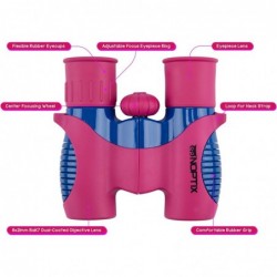 Kids Binoculars girls or boys Real Binoculars in vibrant Pink and Blue - for ages 3 to 14 - includes Sticker Book of 40 Birds...