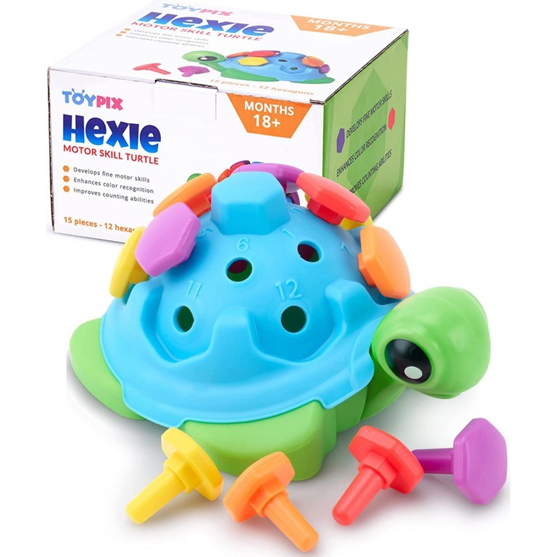 Fine Motor Skills Toys for 2 Year Old - Hexie Turtle Toy | Unique Gift for Toddler Sensory Toys for toddlers with Numbers and...