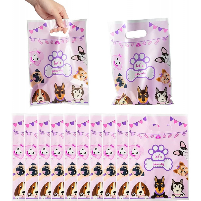 50Pcs Pink Puppy Party Favor Bags Pet Dog Doggy Plastic Goodie Gift Wrapping Bag with Handles Candy Treat Bags for Baby Showe...