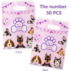 50Pcs Pink Puppy Party Favor Bags Pet Dog Doggy Plastic Goodie Gift Wrapping Bag with Handles Candy Treat Bags for Baby Showe...