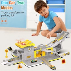 Large Construction Truck Toys Transform to Parking Lot 2-in-1 for 3 4 5+ Year Old Boys Toddler Kids Cars Toys with Sound/Ligh...