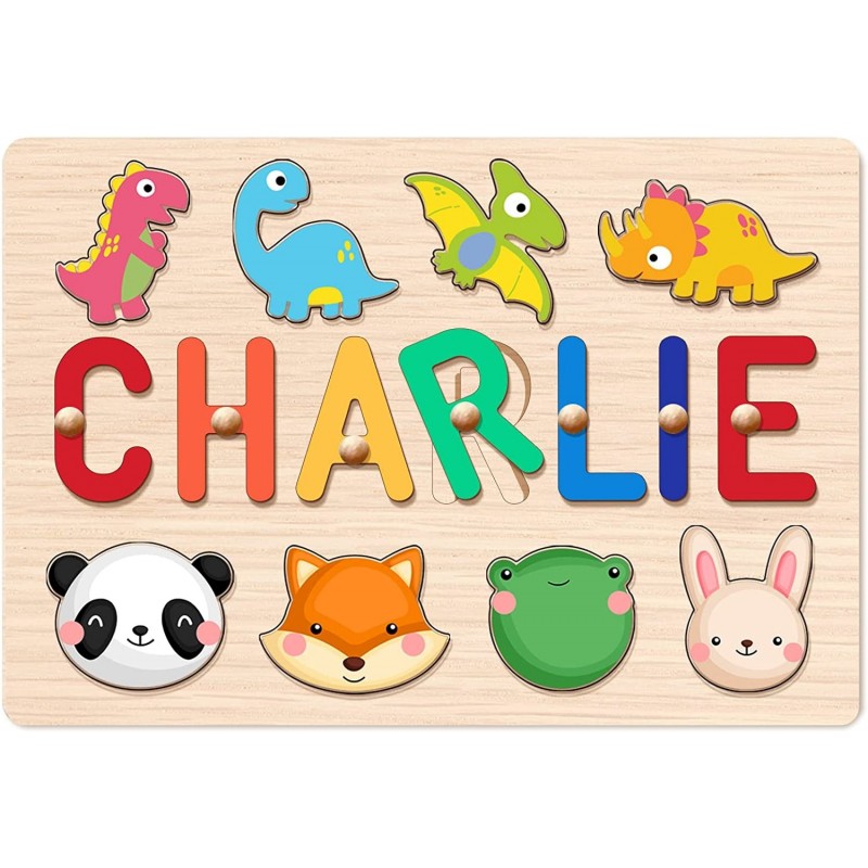 Name Puzzle for Kids Personalized Baby Gifts with Engraved Text on Back Baby 1st Birthday Gifts for Girl and Boy Wooden Puzzl...