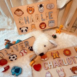 Name Puzzle for Kids Personalized Baby Gifts with Engraved Text on Back Baby 1st Birthday Gifts for Girl and Boy Wooden Puzzl...