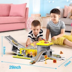 Large Construction Truck Toys Transform to Parking Lot 2-in-1 for 3 4 5+ Year Old Boys Toddler Kids Cars Toys with Sound/Ligh...