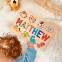 Name Puzzle for Kids Personalized Baby Gifts with Engraved Text on Back Baby 1st Birthday Gifts for Girl and Boy Wooden Puzzl...