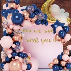 157pcs Blue and Pink Balloon Arch Garland Kit Gender Reveal Balloon Navy Blue Rose Gold Pink and Confetti Latex Balloons with...