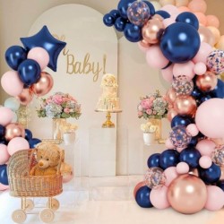 157pcs Blue and Pink Balloon Arch Garland Kit Gender Reveal Balloon Navy Blue Rose Gold Pink and Confetti Latex Balloons with...