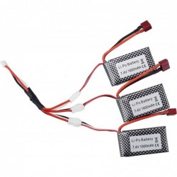 3PCS 7.4V 1800mAh T-Head High-Rate Lithium Battery with 1to3 Charging Conversion Line for WLTOYS A959-B A969-B A979-B K929-B ...