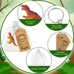 12 Pack Dinosaur Party Favors Dinosaur Keychains Dinosaur Key Rings White Sheer Organza Bags with Drawstring and Thank You Kr...