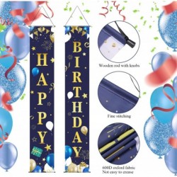 Happy Birthday Decorations Banner Navy Blue and Gold Happy Birthday Porch Sign Birthday Party Supplies Background for Birthda...