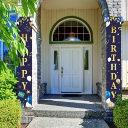 Happy Birthday Decorations Banner Navy Blue and Gold Happy Birthday Porch Sign Birthday Party Supplies Background for Birthda...