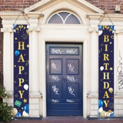 Happy Birthday Decorations Banner Navy Blue and Gold Happy Birthday Porch Sign Birthday Party Supplies Background for Birthda...