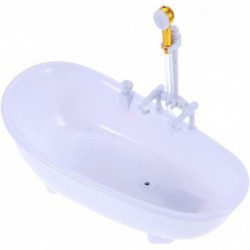 Electric Doll Bathtub White Miniature Dollhouse Bathroom Bathtub with Shower Sprayer Dolls Bath Playset for Kids Without Batt...