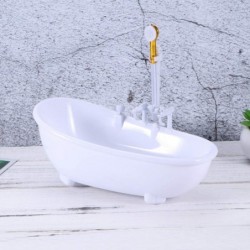 Electric Doll Bathtub White Miniature Dollhouse Bathroom Bathtub with Shower Sprayer Dolls Bath Playset for Kids Without Batt...