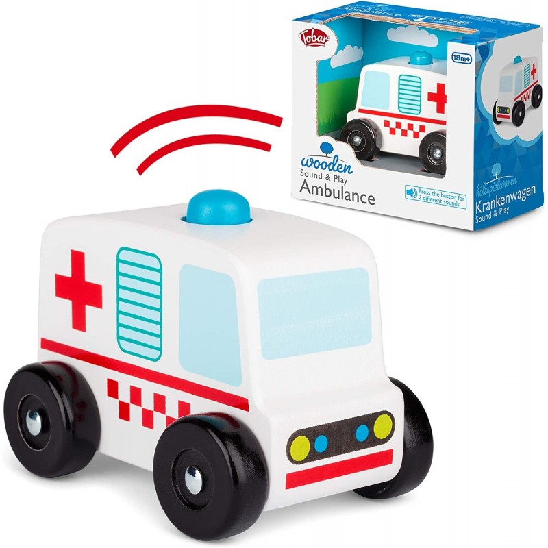 Wooden Sound and Play Ambulance Vehicle with Electronic Siren $47.17 Kids' Play Ambulances