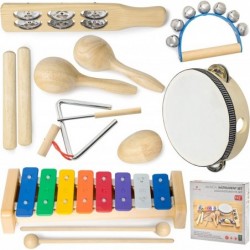 13 Pcs Kids Wooden Percussion Musical Instrument Set Xylophone Maracas Egg Shaker Tambourine Triangle Instrument for Kids Tod...