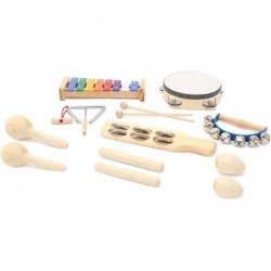 13 Pcs Kids Wooden Percussion Musical Instrument Set Xylophone Maracas Egg Shaker Tambourine Triangle Instrument for Kids Tod...