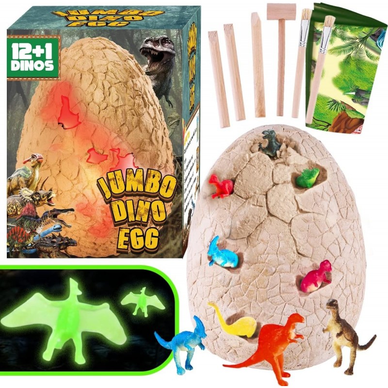 Jumbo Dinosaur Egg Toys for Kids - Dino Egg STEM Toy Night Light Dinosaur Figures Surprise Gift Box Cool Science Tool Kit for...