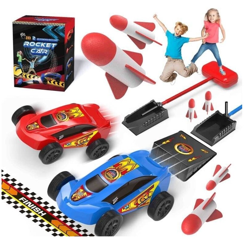 Duel Racer and Rocket 2 in 1 2 Toy Car Rocket Launcher and 2 Air Powered Car with Ramp Sticker and Finish Line.4 Air Powered ...