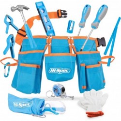 Blue Kids Tool Kit Set & Child Size Tool Belt. Real Metal Hand Tools for DIY Building Woodwork & Construction Learning Tool K...