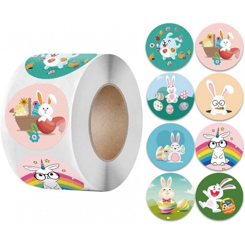 500pcs 1 Inch Easter Day Bunny Rabbit Stickers 8 Design Roll Stickers Cute Happy Easter Stickers for Kids Children Card Scrap...