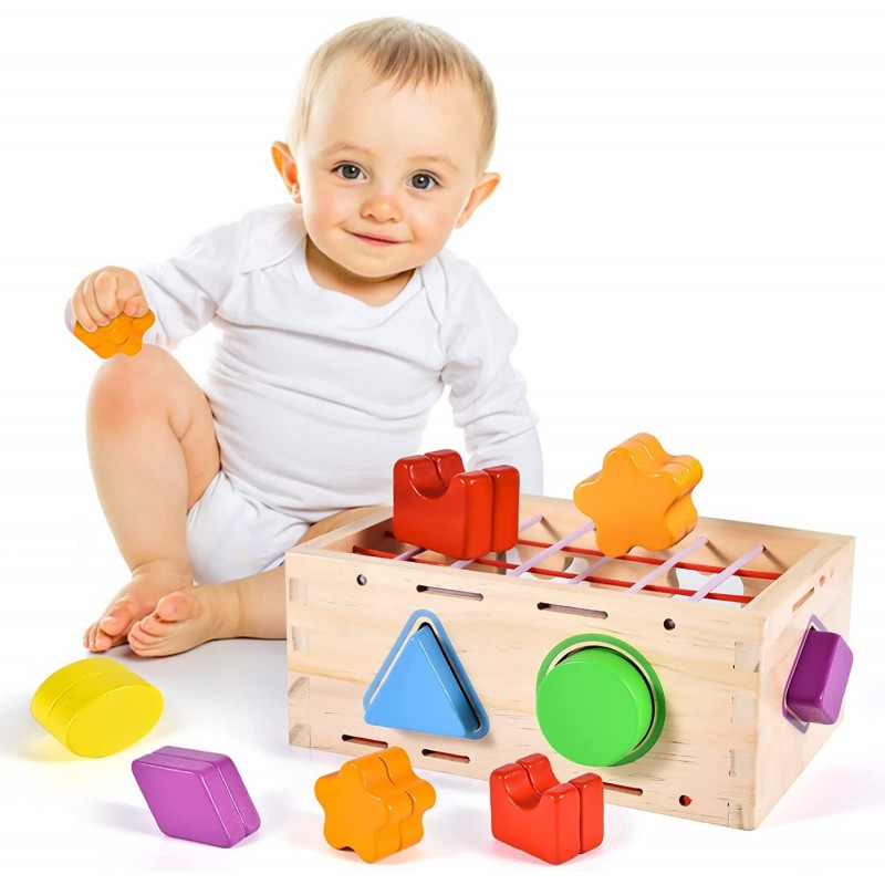 Wooden Shape Sorter Montessori Toys Age 1 2 3 Toddler Fine Motor Sorting Cube Developmental Educational Toys for 1 2 3 Year O...