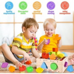 Wooden Shape Sorter Montessori Toys Age 1 2 3 Toddler Fine Motor Sorting Cube Developmental Educational Toys for 1 2 3 Year O...