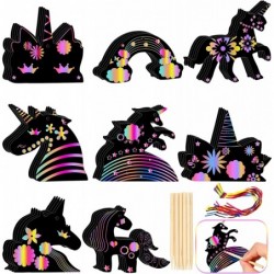 48 Pcs Unicorn Scratch Craft Art Ornaments Scratch Cards Art Set Unicorn Birthday Decorations for Girls Boys Unicorn Party Fa...