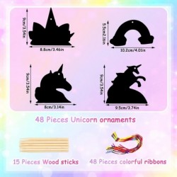 48 Pcs Unicorn Scratch Craft Art Ornaments Scratch Cards Art Set Unicorn Birthday Decorations for Girls Boys Unicorn Party Fa...