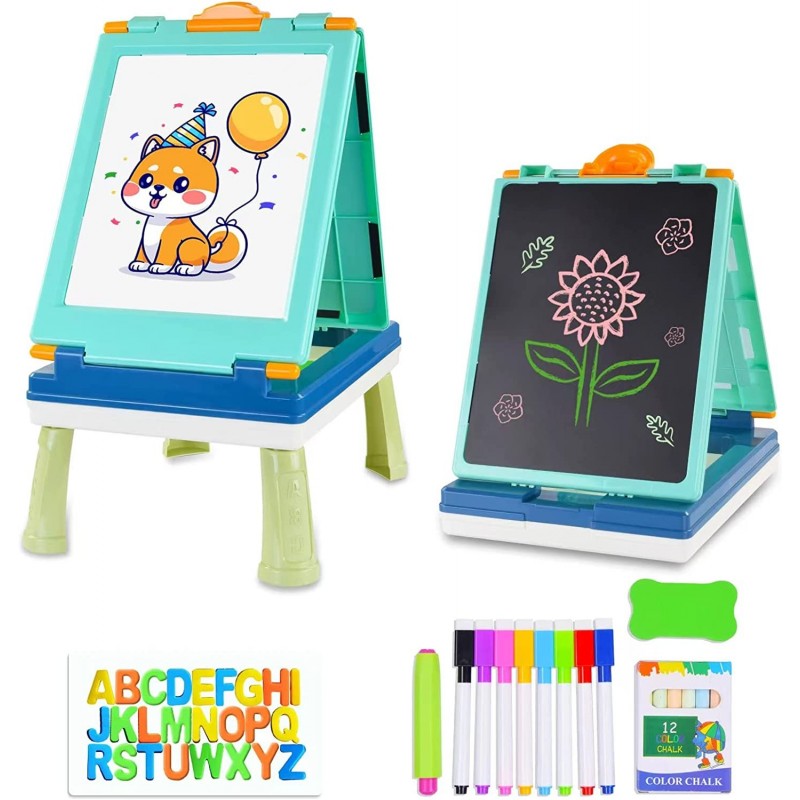 Easel for Kids 5IN1 Tabletop Standing Easel with Chalkboard and Magnetic White Board Letters Portable Art Easel for Toddlers ...