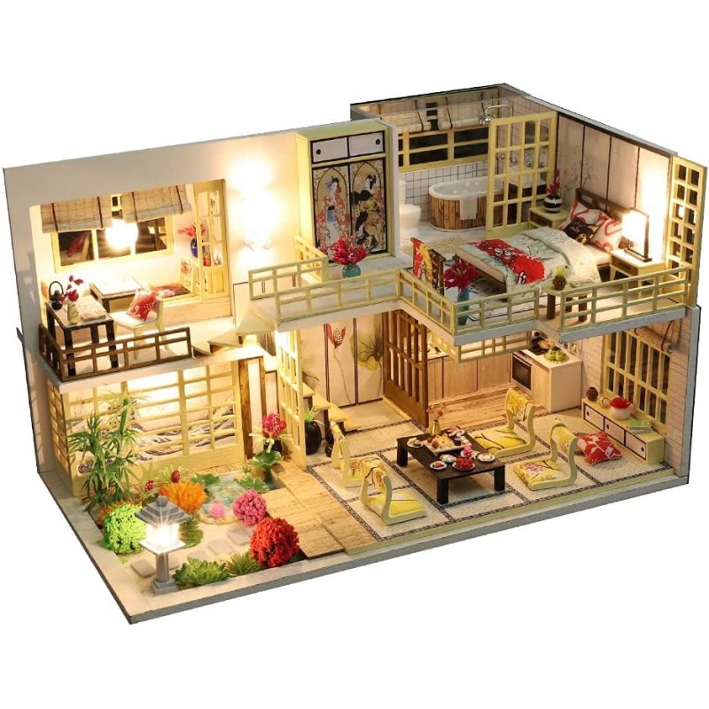 Dollhouse Miniature DIY House Kit with Japanese Style Creative Room with Furniture for Romantic Valentine's Gift (Quiet and E...