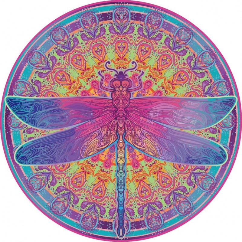 Puzzle-Zentangle Dragonfly-1000 Pieces Vivid Dragonfly Round Mandala Puzzle Color Challenge Jigsaw Puzzles $31.75 Jigsaw Puzzles