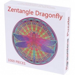 Puzzle-Zentangle Dragonfly-1000 Pieces Vivid Dragonfly Round Mandala Puzzle Color Challenge Jigsaw Puzzles $31.75 Jigsaw Puzzles