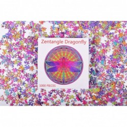 Puzzle-Zentangle Dragonfly-1000 Pieces Vivid Dragonfly Round Mandala Puzzle Color Challenge Jigsaw Puzzles $31.75 Jigsaw Puzzles