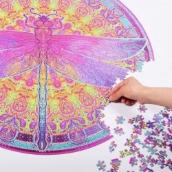 Puzzle-Zentangle Dragonfly-1000 Pieces Vivid Dragonfly Round Mandala Puzzle Color Challenge Jigsaw Puzzles $31.75 Jigsaw Puzzles