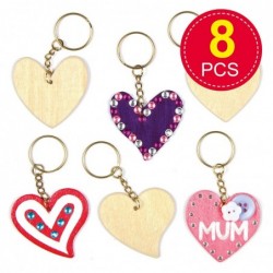 AF906 Heart Wooden Keyrings - Pack of 8 Craft Kits for Kids to Paint Make and Wear $14.07 Craft Kits