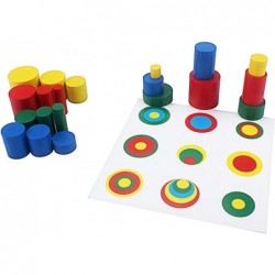 Montessori Colored Cylinders With Control Cards Kids Wooden Knobless Blocks Shape & Color Recognition Material Toys (Colored ...