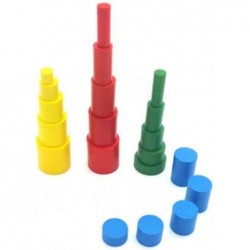 Montessori Colored Cylinders With Control Cards Kids Wooden Knobless Blocks Shape & Color Recognition Material Toys (Colored ...