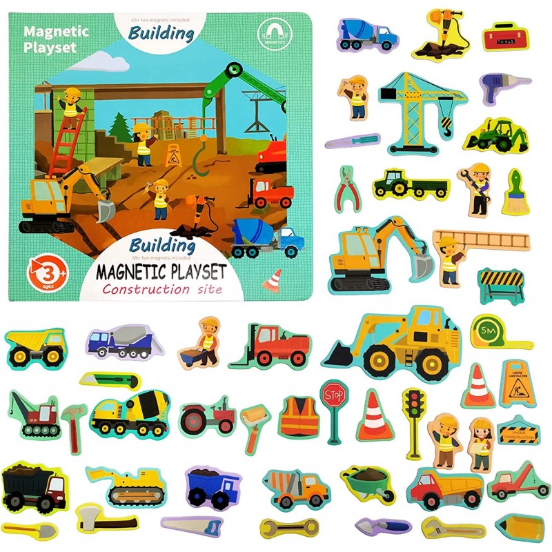 Construction Site Fridge Magnets for Toddlers 50 PCS Refrigerator Magnets for Kids Create a Scene Magnetic Play Sticker Book ...